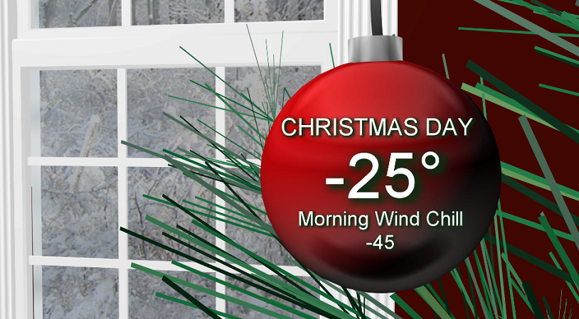 Christmas Day will be cold across central Saskatchewan with morning wind chills in the -40 to -50 range.