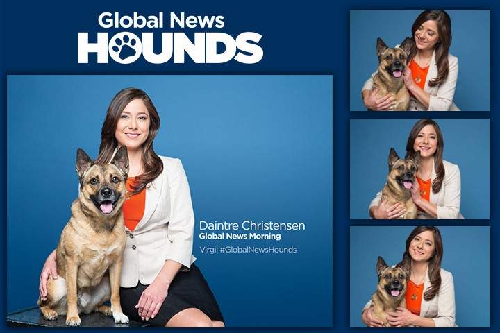 Global News Anchor DAINTRE CHRISTENSEN with her Global News Hound VIRGIL