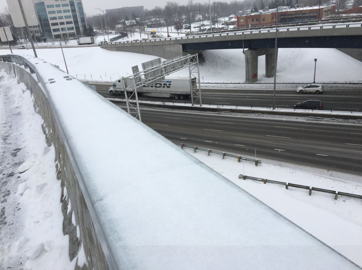 Despite a ribbon-cutting ceremony officially opening the Dorval Interchange, the road is still closed to traffic. Tuesday, Dec. 19, 2017.