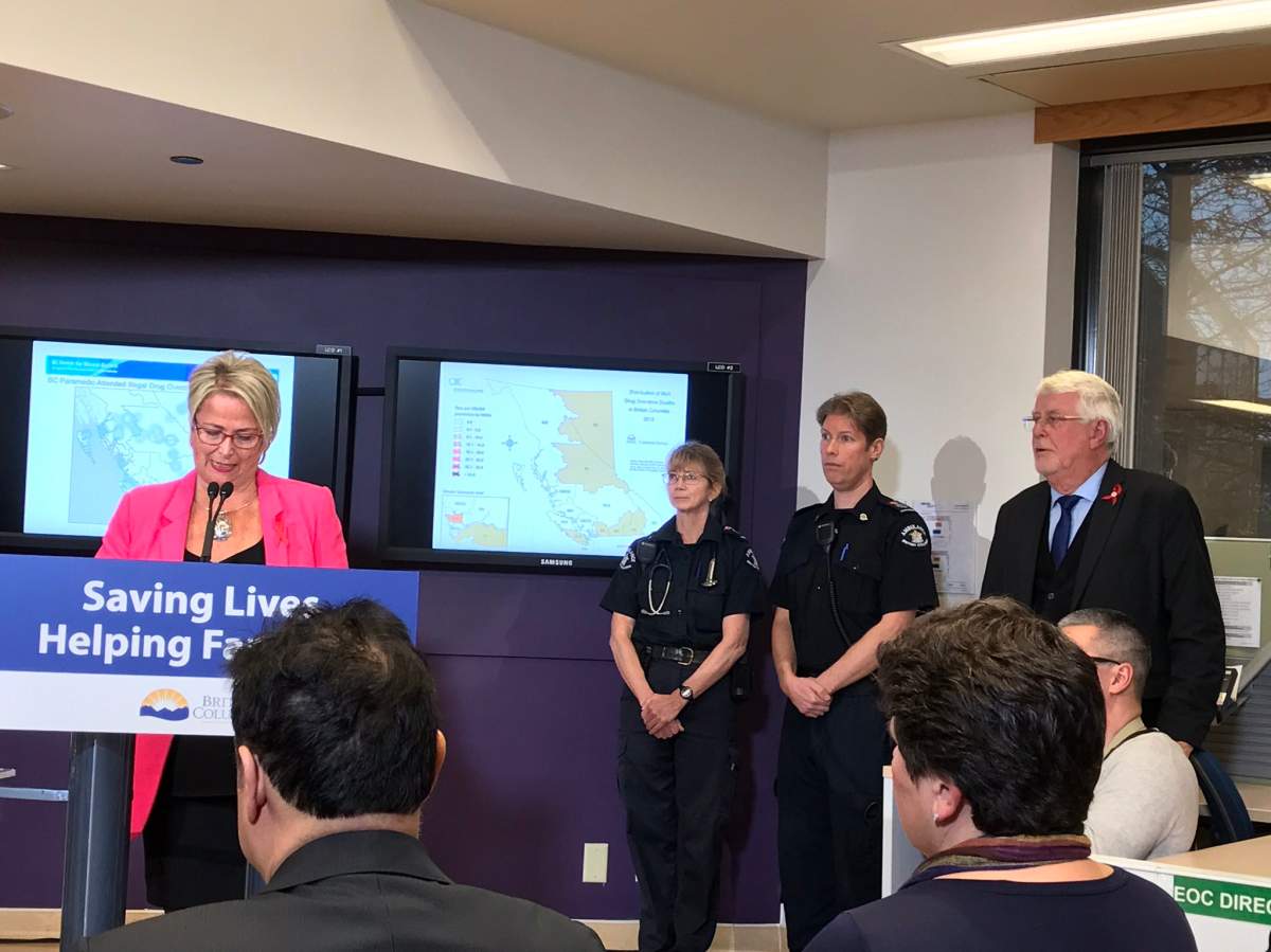 Mental Health and Addictions Minister Judy Darcy (left) has announced an Overdose Emergency Response Centre at Vancouver General Hospital.