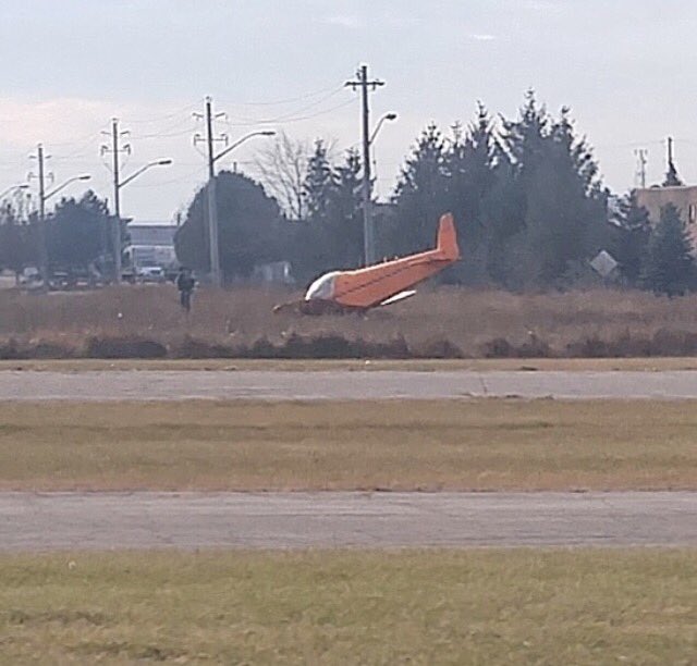 Wellington County OPP said the pilot experienced engine trouble shortly after takeoff and landed hard by the Guelph Airpark.