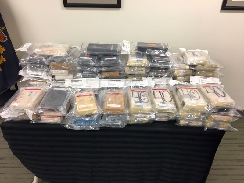 Bricks of what is suspected to be cocaine, seized at the Coutts border crossing on Saturday, Dec. 2, 2017.