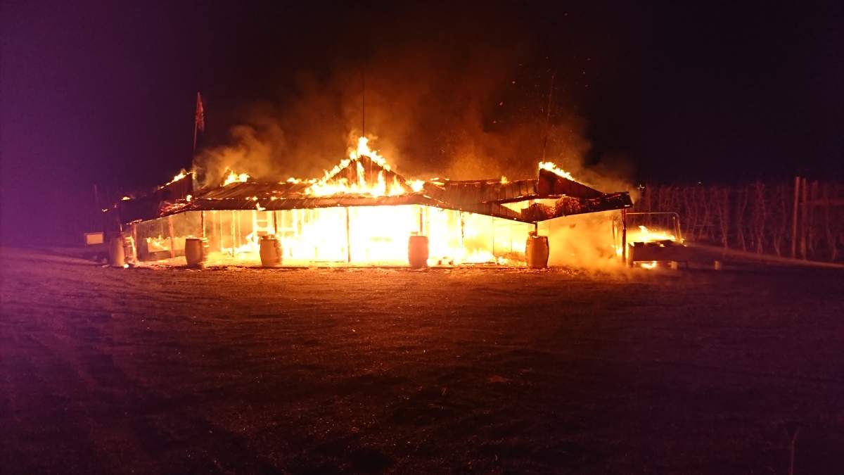 The fruit stand went up in flames at around 9:30 Sunday night.