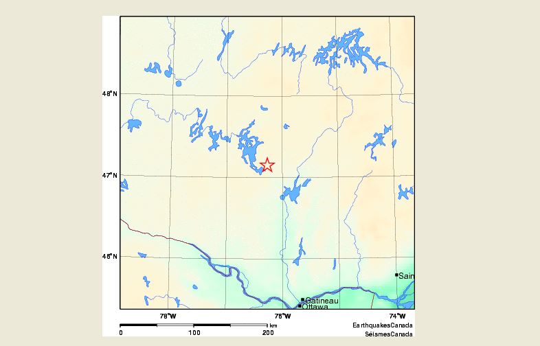 The approximate location of the earthquake is shown in a map from Natural Resources Canada.