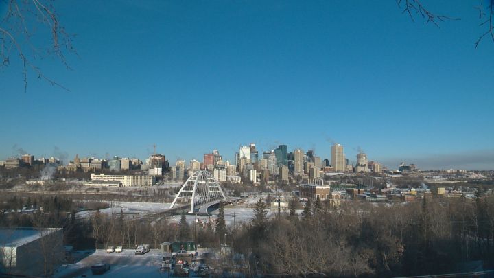 Edmonton's skyline as an extreme cold warning was in place Saturday, Dec. 30, 2017.