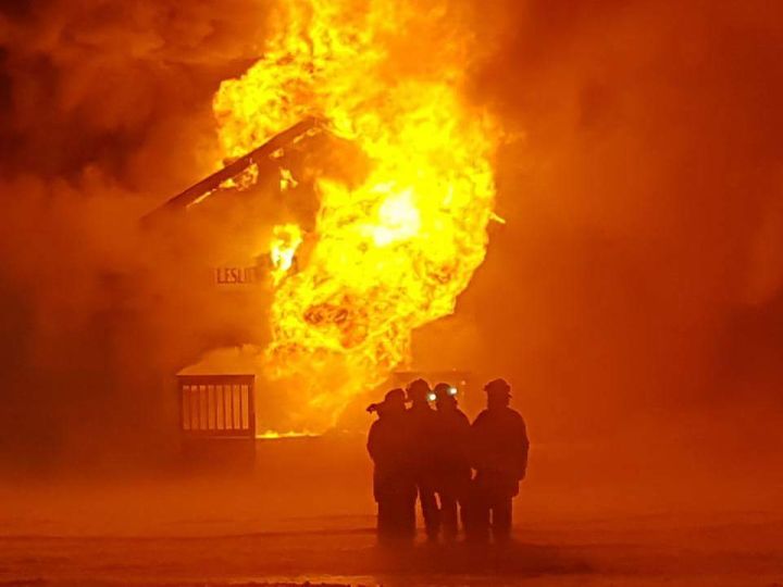 The Elks Lodge in Leslieville, Alta. was destroyed by fire Friday, Dec. 29, 2017.