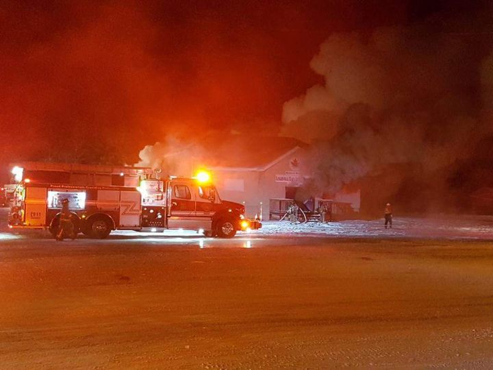 The Elks Lodge in Leslieville, Alta. was destroyed by fire Friday, Dec. 29, 2017.