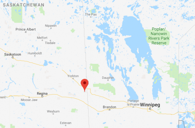 Google Maps screen grab showing the location of Spy Hill, Sask.