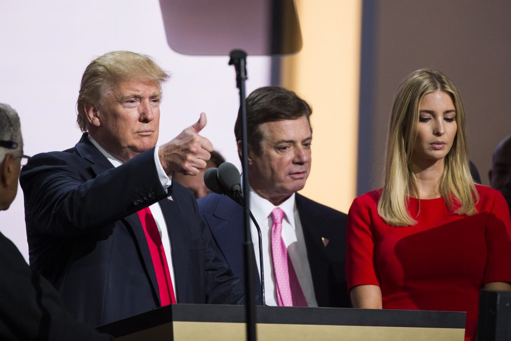 File: Republican nominee Donald Trump, Campaign Manager Paul Manafort, and his daughter Ivanka Trump do a walk thru at the Republican Convention, July 20, 2016 at the Quicken Loans Arena in Cleveland, Ohio.