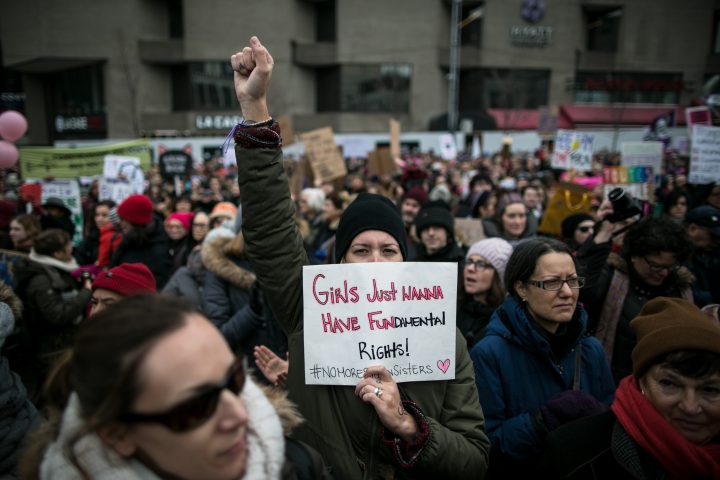Demonstrators attend the Women's March to protest President Donald Trump, in Montreal, Canada on Jan. 21, 2017. 