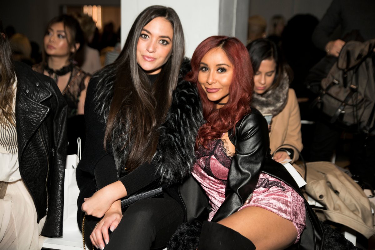Sammi Giancola and Nicole "Snooki" Polizzi attend Leanne Marshall during New York Fashion Week at Gallery 2, Skylight Clarkson Sq on Feb. 12, 2017.