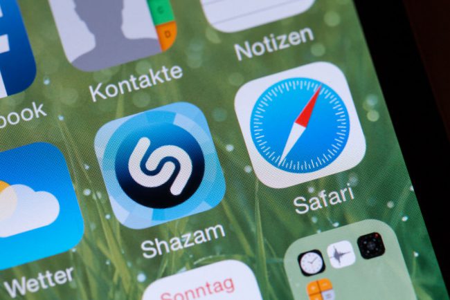 The Shazam app seen on an iPhone screen.