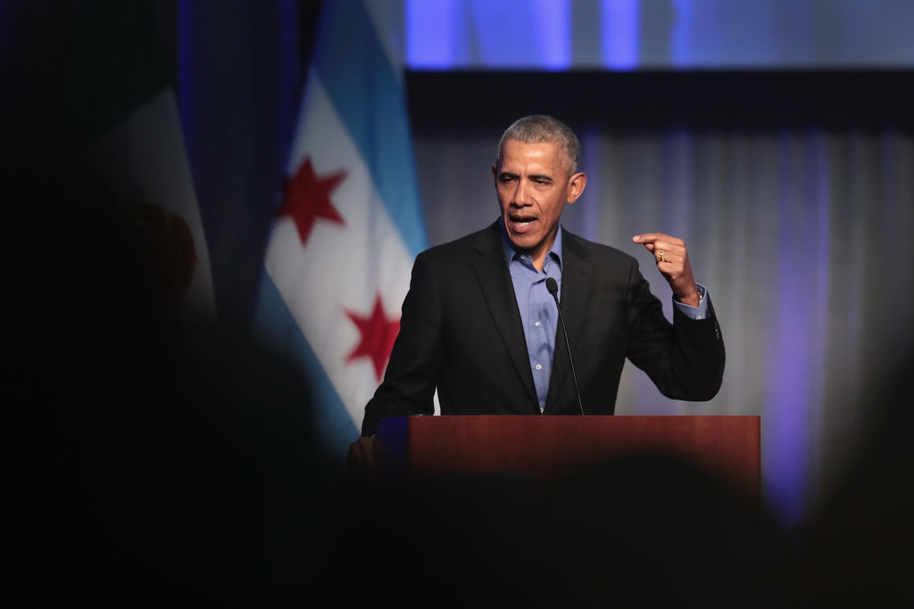 Former president Barack Obama speaks to a gathering of more than 50 mayors and other guests during the North American Climate Summit on December 5, 2017 in Chicago, Illinois.