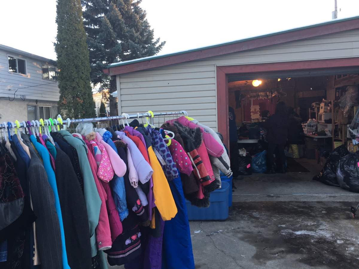 Donations at the GiveBack Edmonton Garage.