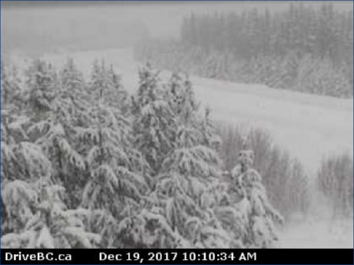 Snowy conditions on Highway 97C Tuesday morning. 