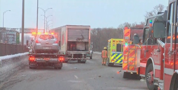 Highway 40 was closed in both directions following a collision between a tractor-trailer and a car. Saturday, Dec. 30, 2017.