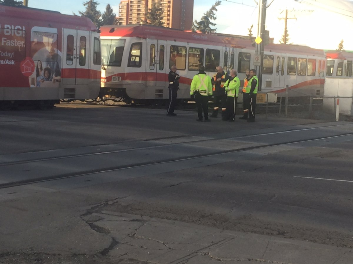 Calgary police on scene after a person was struck by a CTrain on Wednesday, Dec. 6. 