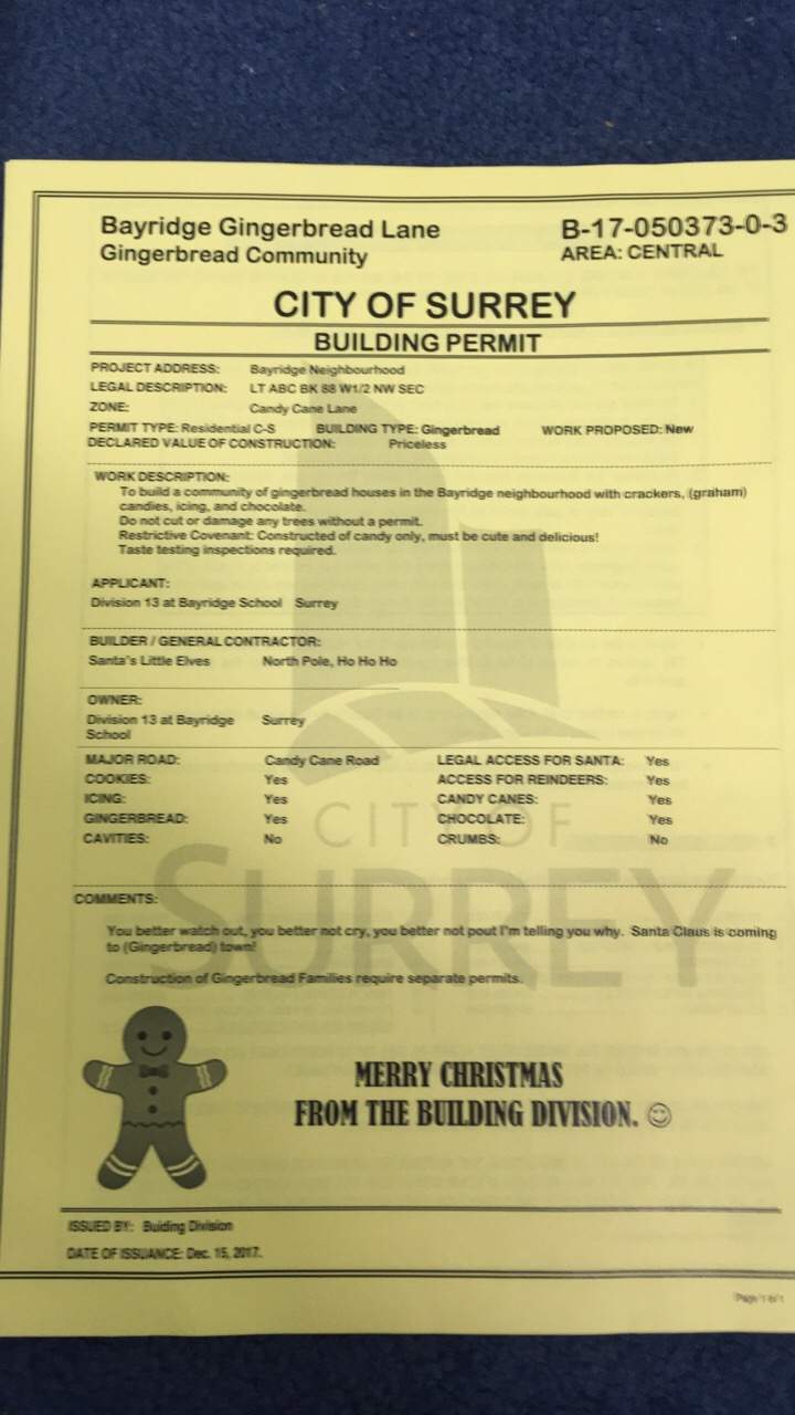 The permit included a restrictive covenant that stated the home must be “constructed of candy only” and “must be cute and delicious!”