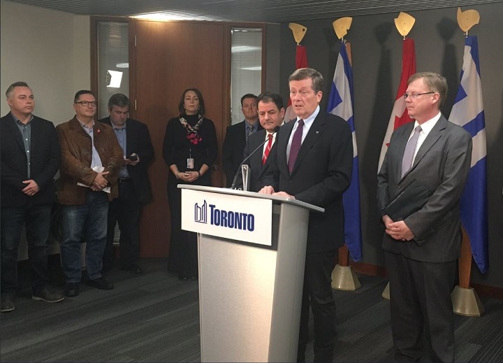 Mayor John Tory speaks during a press conference on homelessness at Toronto City Hall on Dec. 3, 2017.