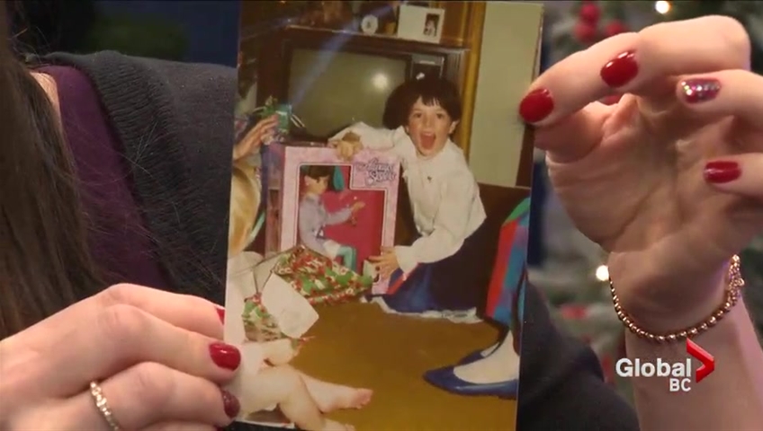 A Global BC personality, receiving a gift on Christmas morning when she was young.