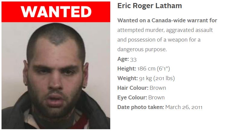 Eric Roger Latham is wanted on a Canada-wide warrant for attempted murder, aggravated assault and posession of a weapon for a dangerous purpose. Halifax Regional Police included him in their inaugural #WantedWednesdayHFX list.