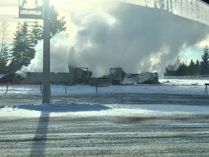 The Elks Lodge in Leslieville, Alta. destroyed by fire. Saturday, Dec. 30, 2017