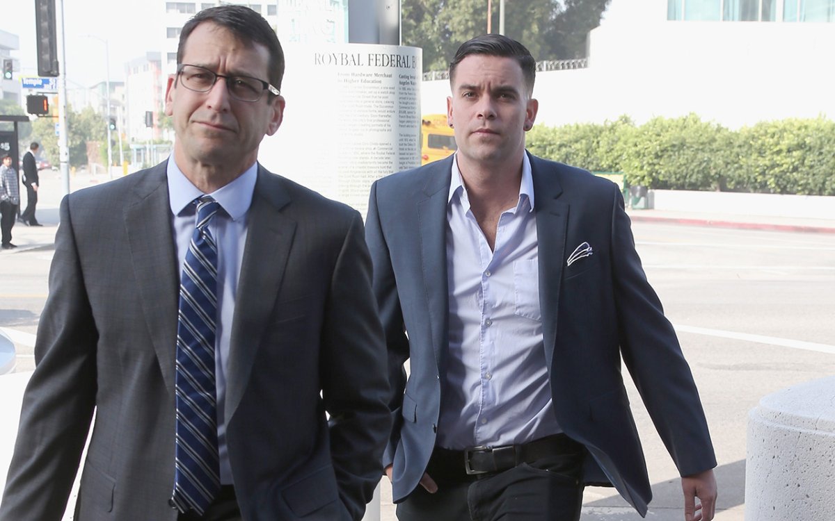 Mark Salling (R) arrives for a court appearance at United States Courthouse on June 3, 2016 in Los Angeles, California.