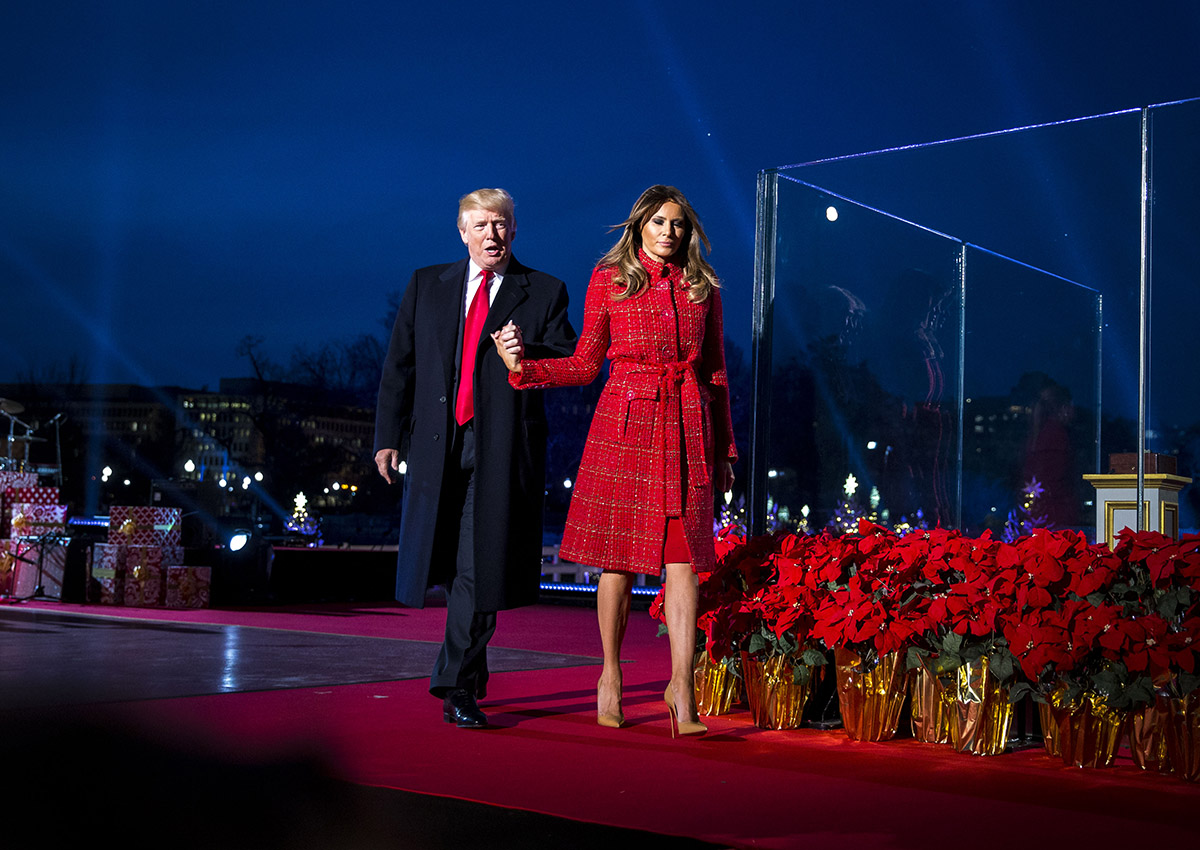 Donald Trump and Melania Trump participate in the 95th annual national Christmas tree lighting ceremony held by the National Park Service on the Ellipse near the White House on November 30, 2017 in Washington, D.C. 