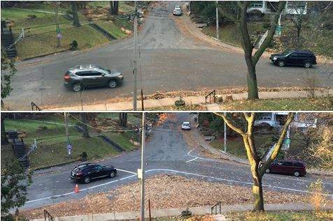 Local residents recently modified the intersection of Regal Road and Springmount Avenue with leaves and chalk.