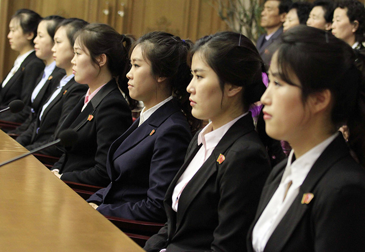 Colleagues of 12 North Korean waitresses pictured in Pyongyang, North Korea, Tuesday, May 3, 2016. 
