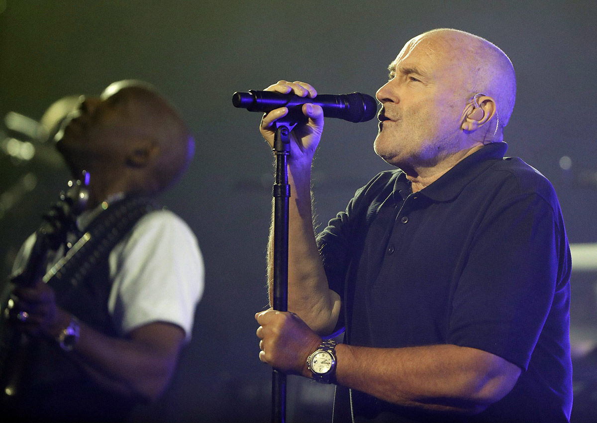 This is a Monday, Aug. 29, 2016, file photo of Phil Collins performs during the opening ceremony for the U.S. Open tennis tournament. 