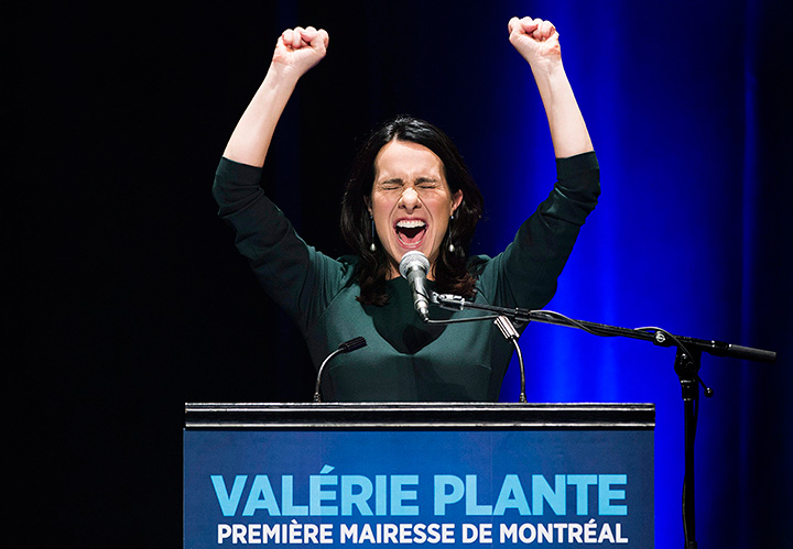 Valérie Plante speaks to supporters after being elected mayor of Montreal, Nov. 5 2017.