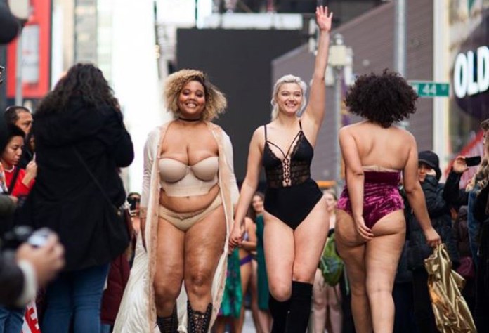Women wearing lingerie paraded in Times Square to promote body positivity -  National