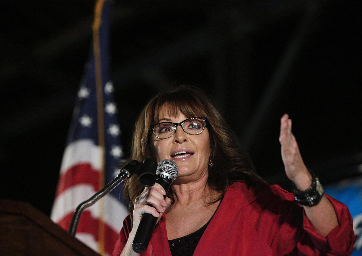 Former vice presidential candidate Sarah Palin speaks at a rally, Thursday, Sept. 21, 2017, in Montgomery, Ala. 