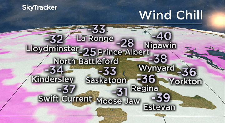 Wind chill values in Saskatchewan for the morning of Dec. 28, 2017.
