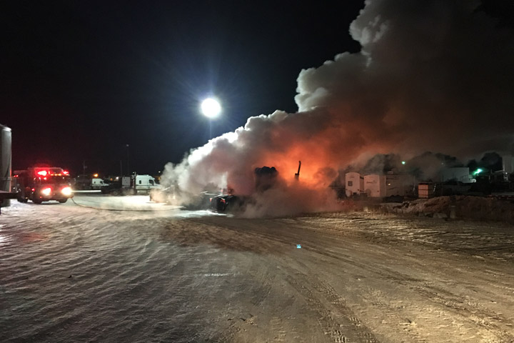 Two semis were destroyed after a fire late Friday evening in North Corman Industrial Park.