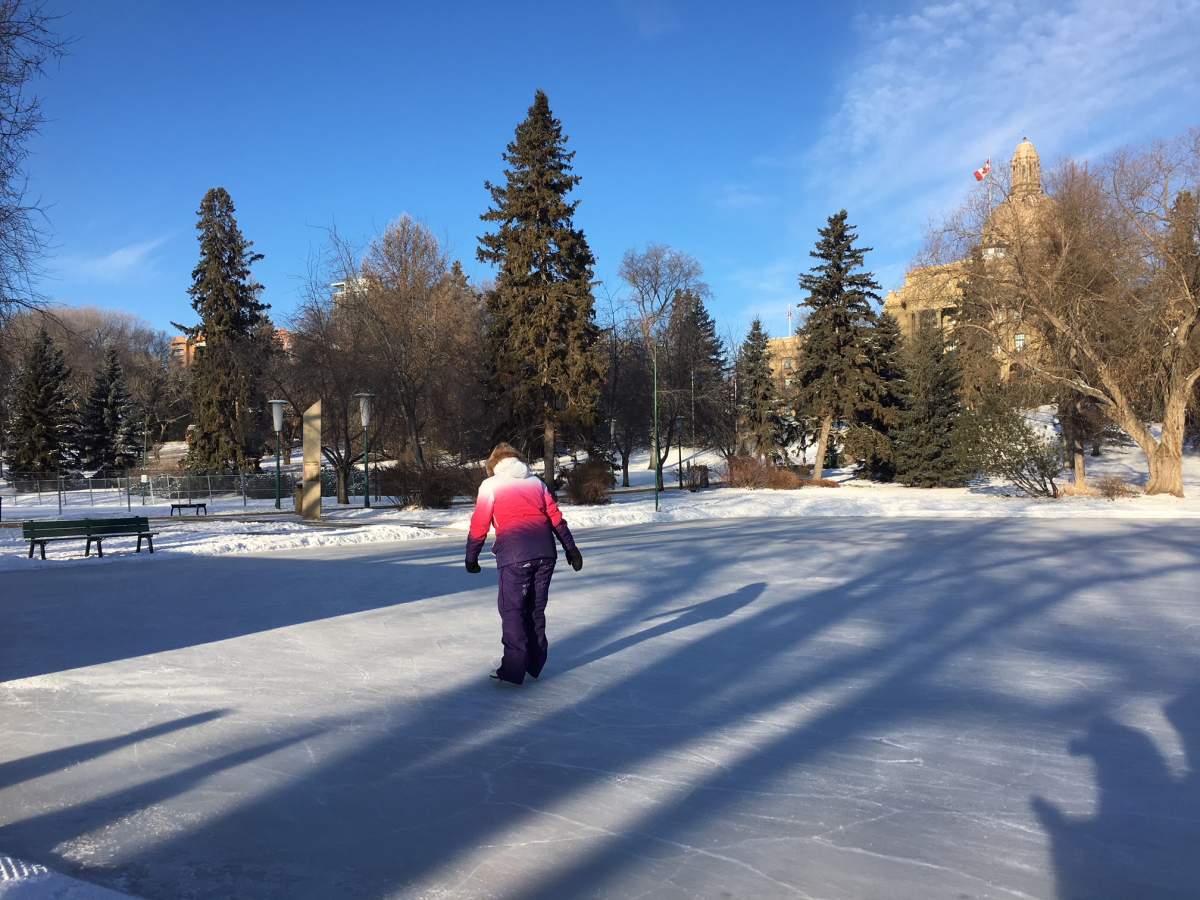 Karen Mann had the Alberta Legislature skating rink all to herself.