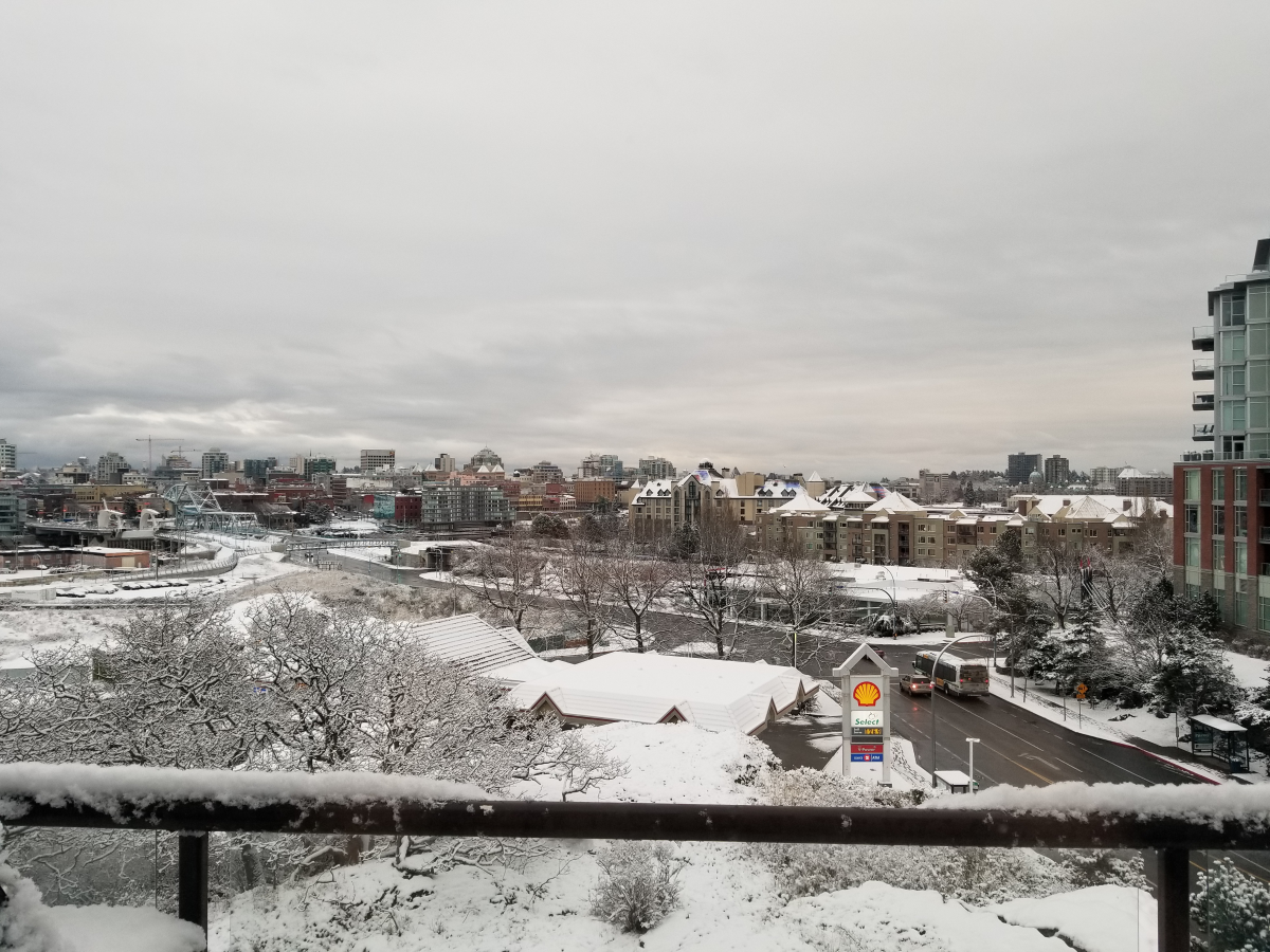 Snow on the ground in Victoria on Dec. 25, 2017.