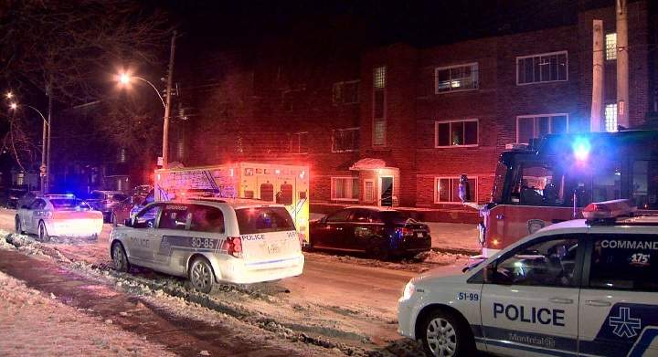 Police investigate after two men suffered head injuries following a conflict inside an apartment in Saint-Michel. Thursday, Dec. 21, 2017.