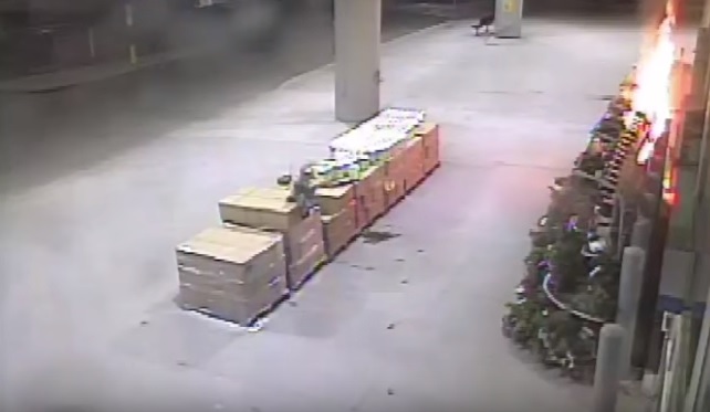 Edmonton police are looking for a suspect after a Christmas display was set on fire on Sunday.