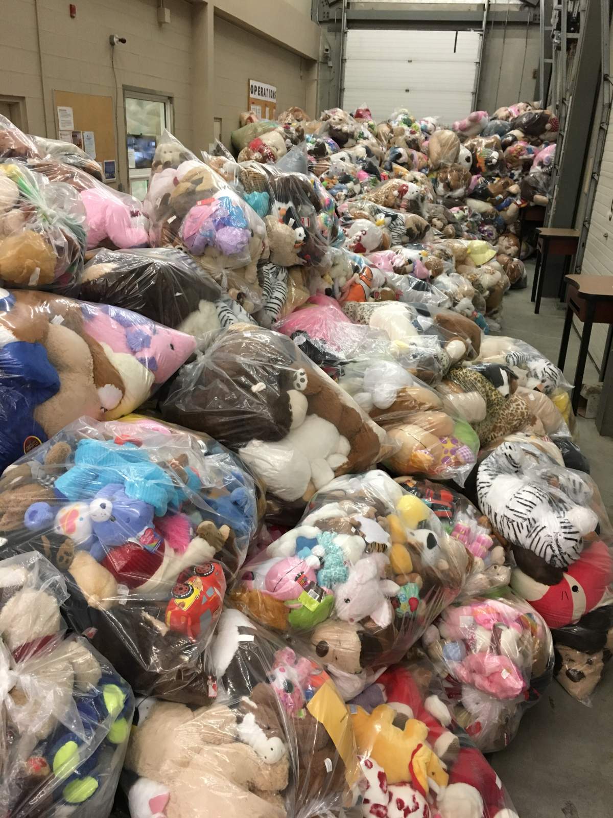 Early Monday morning, Dec 11th 2017.24,605 teddy bears wait distribution to over 60 charities at The Brick wharehouse in southeast Calgary.