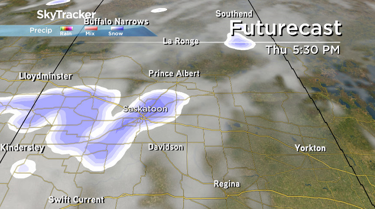 There is a better chance of some light snow in Saskatoon on Thursday as a trough swings through.