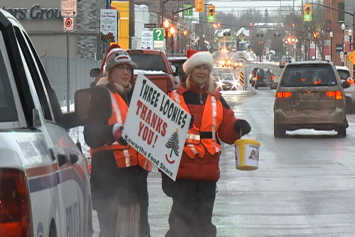 Volunteers with the Three Loonies on the Street canvass downtown Peterborough in support of Kawartha Food Share.