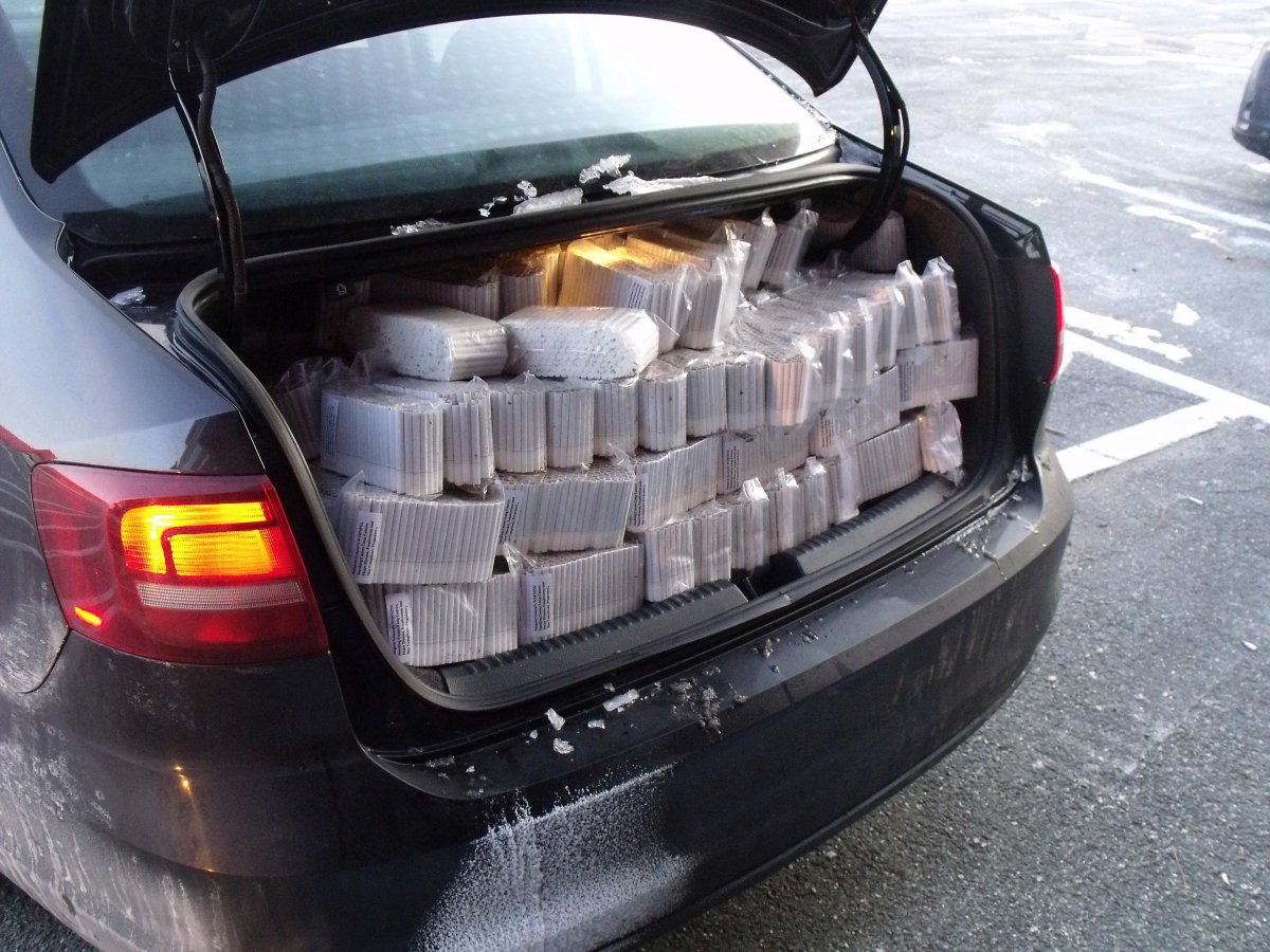 A photo of the 110,000 contraband cigarettes seized by Halifax District RCMP and Service Nova Scotia's Compliance and Special Investigations Unit on Dec. 18, 2017.