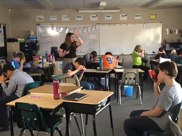 Elise Tanguay, a Grade 6 teacher at Dunluce School, takes her students on a virtual reality trip through the solar system.