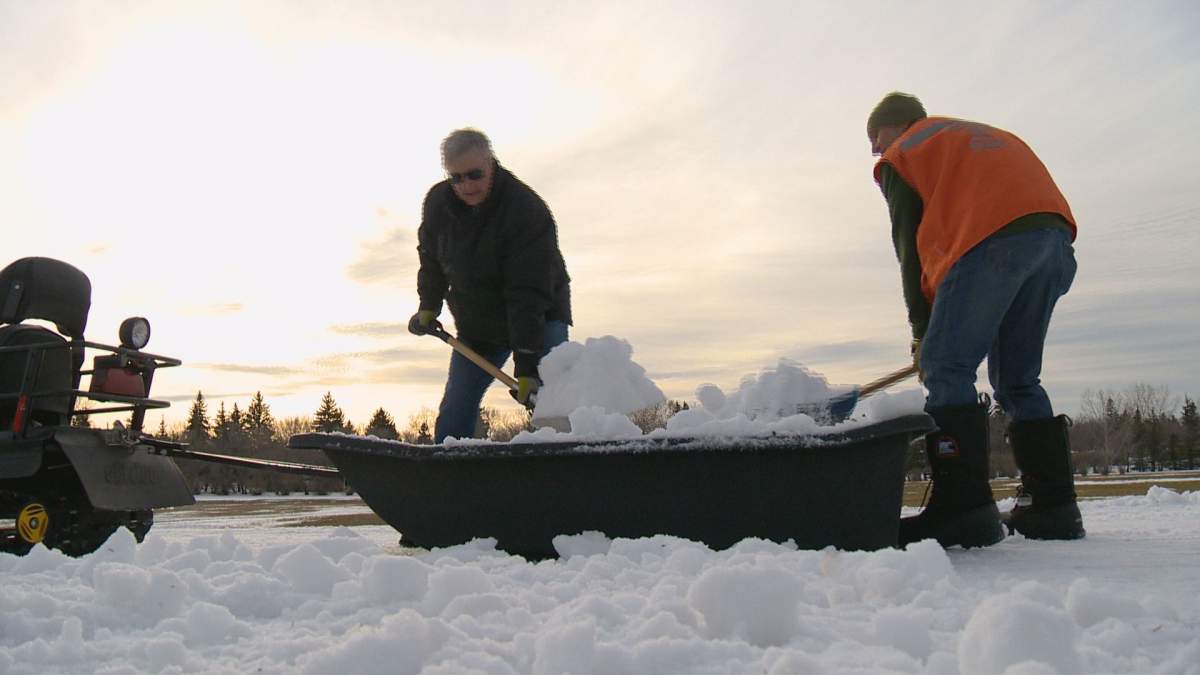 The Regina Ski Club is bringing snow in to their Kinsmen Park trail to lay a base and cover the bare grass.