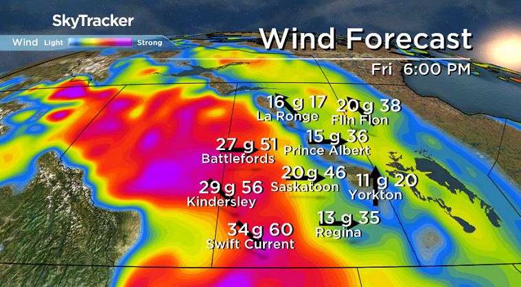 Winds pick back up later this week and into the weekend across central Saskatchewan.