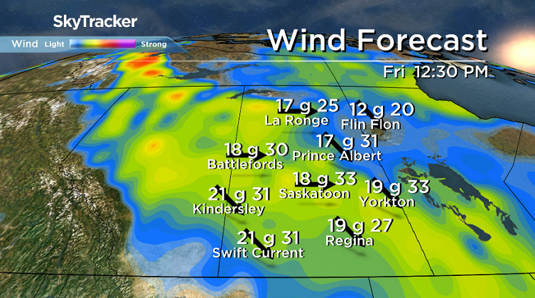 Winds will be a bit breezy at times during the day on Friday across central Saskatchewan.