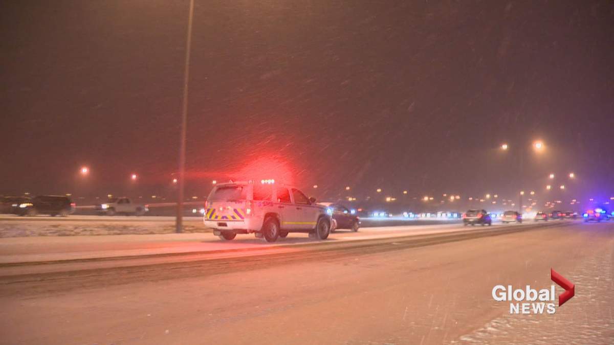 Hazardous winter driving conditions prompting school closures in Okotoks.