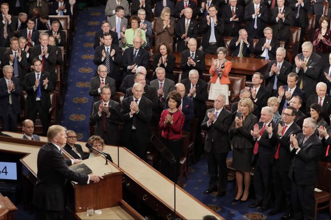 Republican lawmakers applaud as President Donald Trump speaks to a joint session of Congress on Capitol Hill in Washington, Feb. 28, 2017.